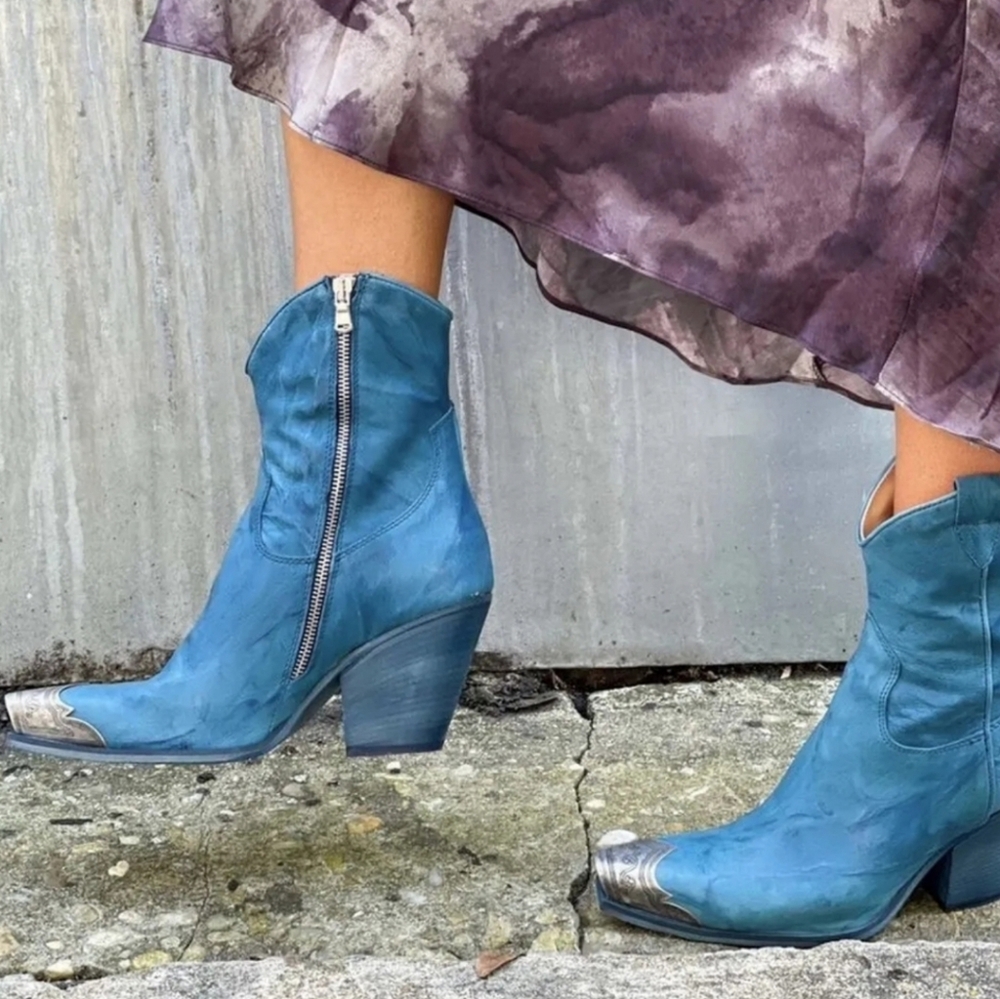 Free People Brayden Blue Leather Western Boots